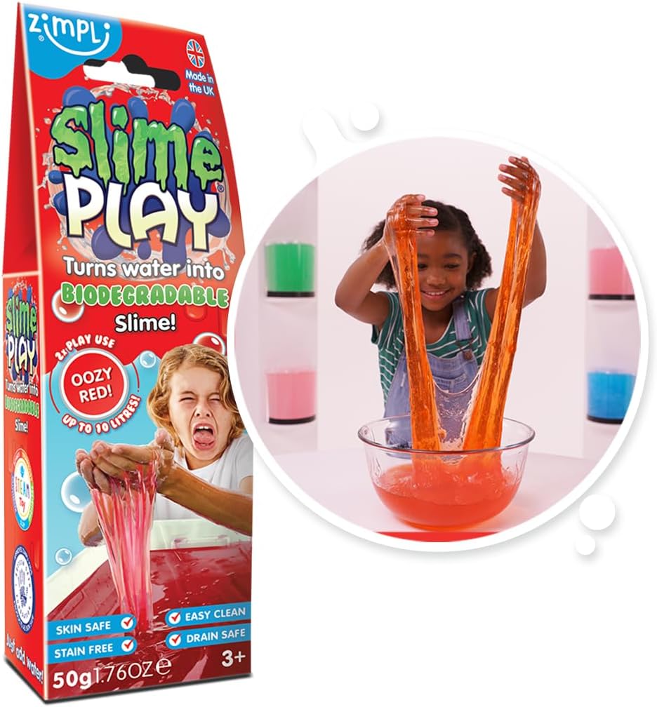 ZIMPLI Slime Play Red – Turns Water into Slime, UK Made, Sensory Toy