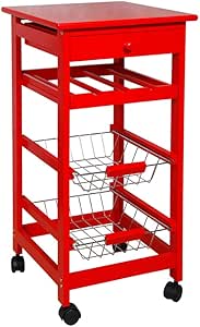 Carro de cocina de madera con ruedas, color rojo: Amazon.es: Hogar