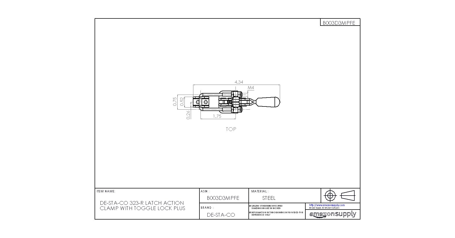 DESTACO 323R Horizontal UHook PullAction Latch Clamp with Toggle