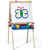 Melissa &amp; Doug Deluxe Double-Sided Wooden Standing Art Easel | Standing Easel for Drawing and Painting, Double-Sided, Dry-Erase Board and Chalkboard, Premium Art Supplies for Kids, Ages 3+
