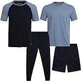 Eddie Bauer Mens Pajamas Set - 4Pc Lightweight Loungewear PJ Sleepwear Set | T-Shirts, Sweatpants, Shorts Pajama for Men