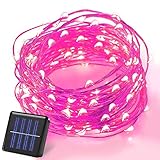 Solar String Lights,Kyson 32.8ft Solar Cooper 100 Led Fairy String LightLamp for Garden Tree Christmas Wedding Party Decoration Lighting (Pink)