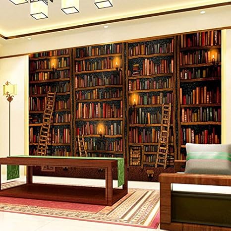Amazon Lwcx 3d壁紙 クラシックブックシェルフ 油絵写真 壁画 勉強 図書館 リビングルーム 背景 壁 ホームデコレーション Feaf ウォールステッカー オンライン通販