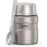 THERMOS Stainless King Food Jar with Spoon, 16oz, Matte Steel | Stainless Steel Insulated Food Container with Built-In Bowl, Keeps Food Hot or Cold Longer for Work &amp; Travel
