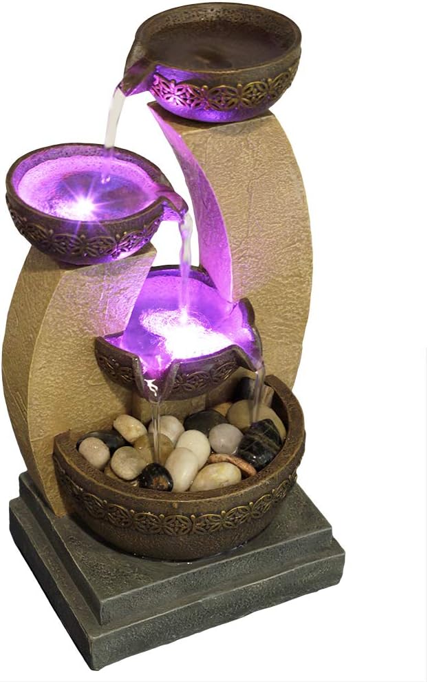 Nature's Mark 11" H Golden Tiered Bowl Fountain with Color Changing LED Lights - (No Adapter): Home & Kitchen