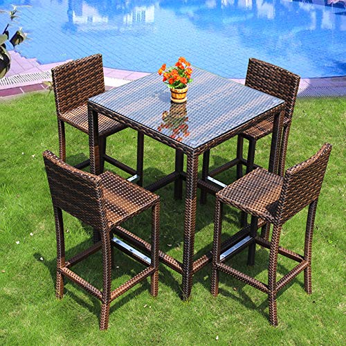 DNNAL Patio Porch möbel Sets, 5 Stück Außenhof Garten-Balkon Bar-Theke, Weidenstuhl, Freizeit Rattanbartische und Stühle