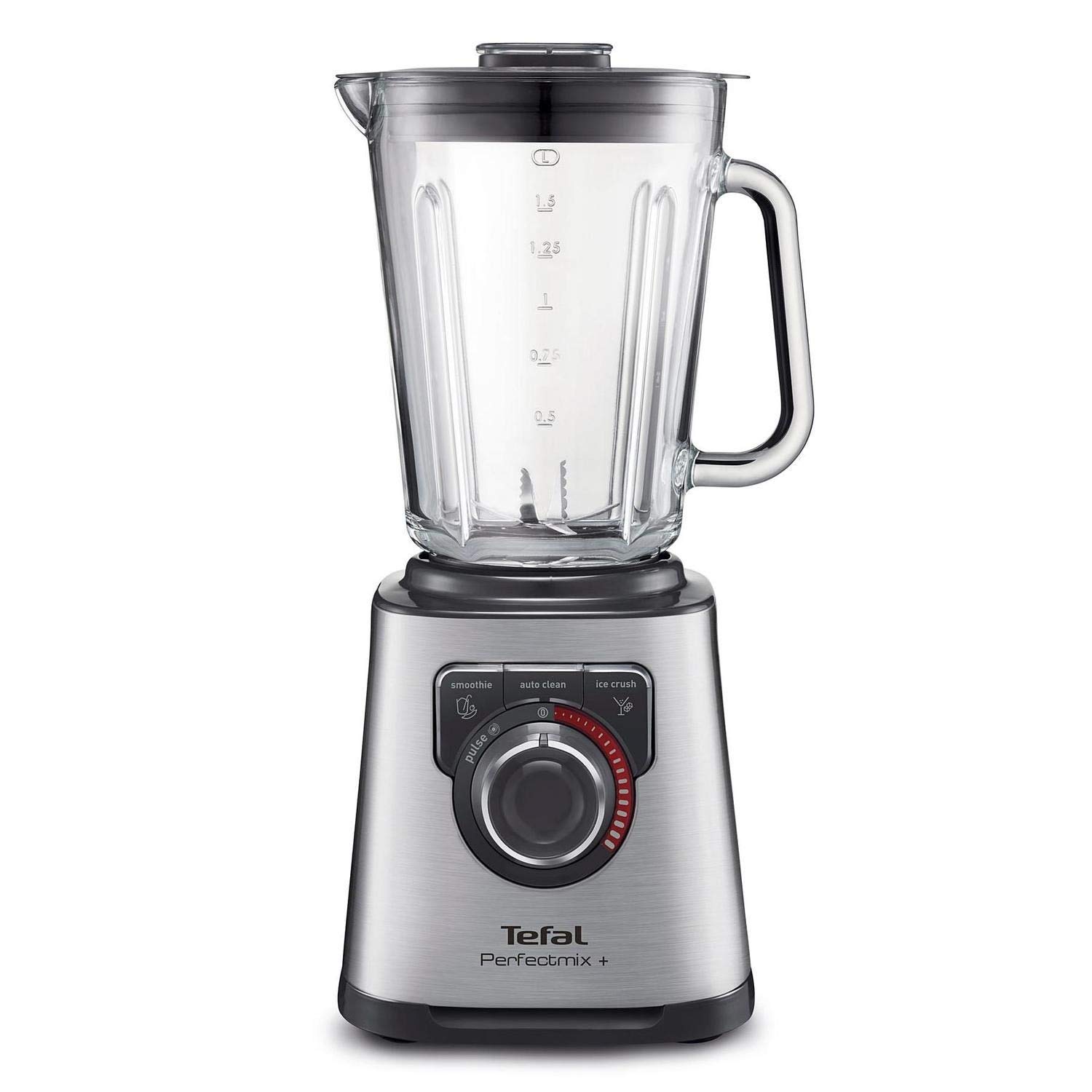Tefal PerfectMix+ High-Speed Blender, Smoothie Maker, Ice Crush, 2L Glass Jug, 1200W, 4 Removable Powelix Blades, 3 Programs + Pulse, Grey, BL811D40