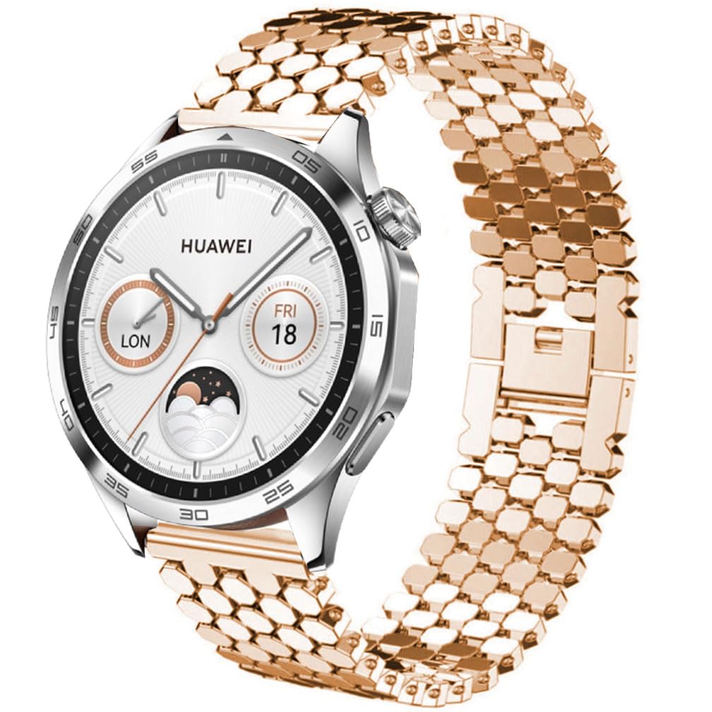 DEALELE Strap Compatible with Samsung Gear S3 Frontier/Classic/Galaxy Watch 46mm / Galaxy 3 45mm, 22mm Fish-scale Texture Metal Replacement Band for Huawei Watch 3 / GT3 46mm / GT2 46mm, Rosegold
