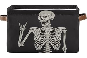 AUUXVA Human Skeleton Skull Storage Bins Basket, Day of The Dead Halloween Collapsible Storage Cube Rectangle Storage Box with Handles for Shelf Closet Nursery Bedroom Home Office 1 Pack