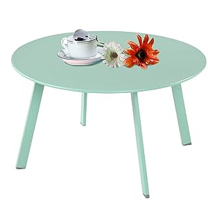 Grand patio Steel Patio Coffee Table, Weather Resistant Outdoor Side Table, Large Sized Round End Tables, Mint Green