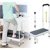 Medical Step Stool with Handle Elderly Adults Bed Steps for High Beds Rails Adjustable Assist Bar Heavy Duty Stepping Stool Metal Wide Step Platform Seniors Handicap Bed Side Foot Stool with Handrail