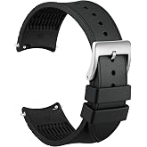 WOCCI 22mm Watch Band, Curved End, Silky Touch Silicone, Silver Buckle (Black)