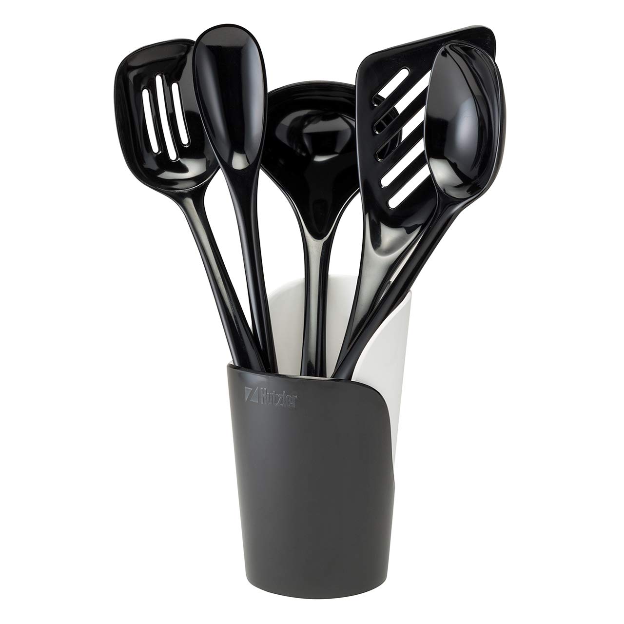 Hutzler 3106-5BK Utensils and Crock Set, Melamine, Black