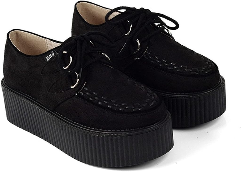  | RoseG Women's Handmade Suede Lace Up Flat Platform Creepers Shoe | Flats