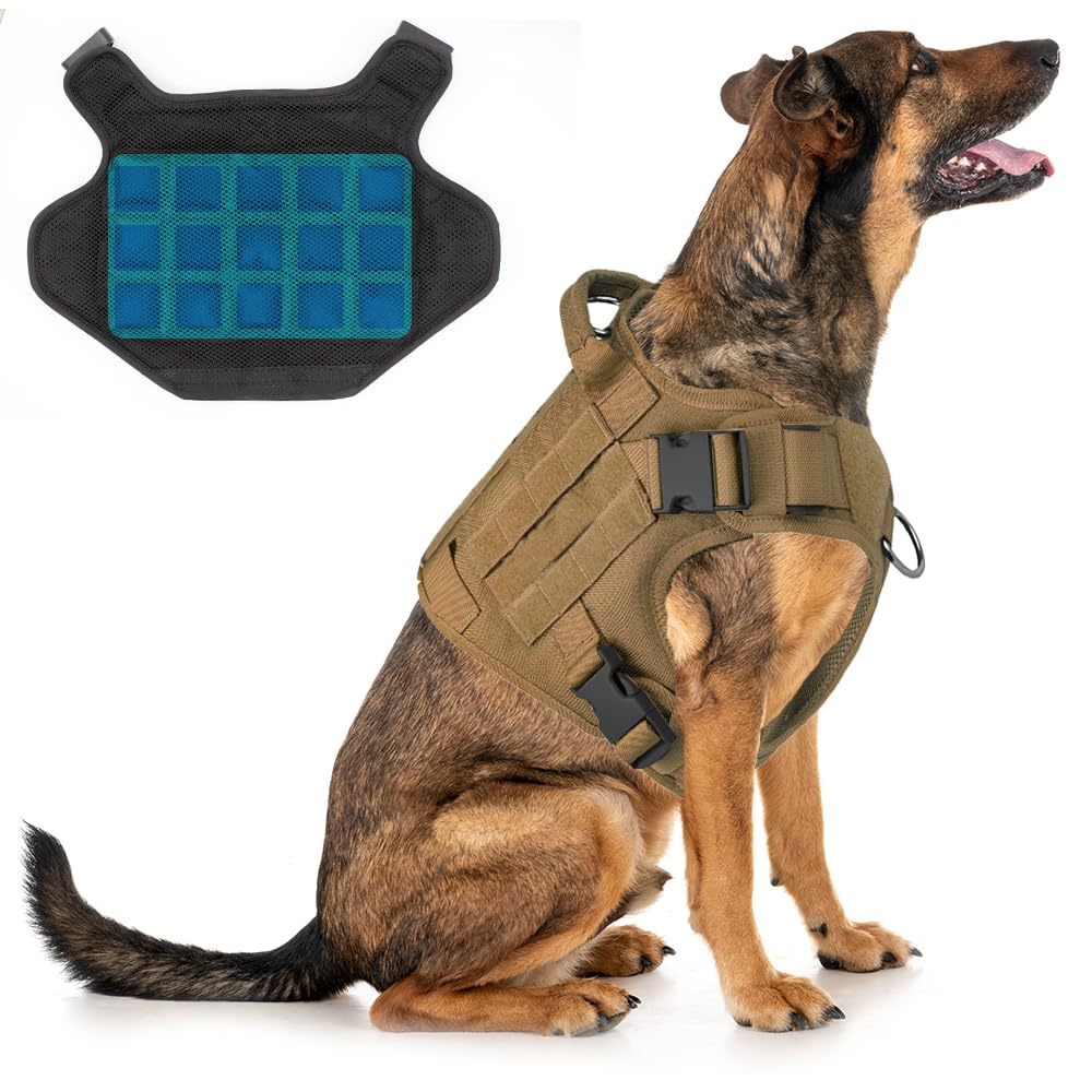 Photo 1 of Tactical Dog Cooling Harness Vest with Gel Ice Packs, No Pull Cooling Vest for Summer, Dog Harness with Handle, Adjustable for Summer Walking Hiking Training (Brown, Medium)