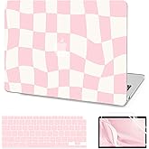 AKIT Compatible with MacBook Air 13 Inch Case M1 2022 2021 2020 2019 2018 A2337 A2179 A1932, Pattern Hard Shell Laptop Case+Screen Protector+Keyboard Cover for MacBook Air 13.3 Inch, Pink Checkerboard