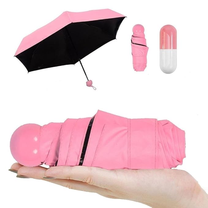 Pawaca Ultra Leicht und Klein Anti-UV Mini Reise Regenschirm mit Kreativ Niedlich Kapsel Fall, 5 Faltbarer Kompakt Taschengrö