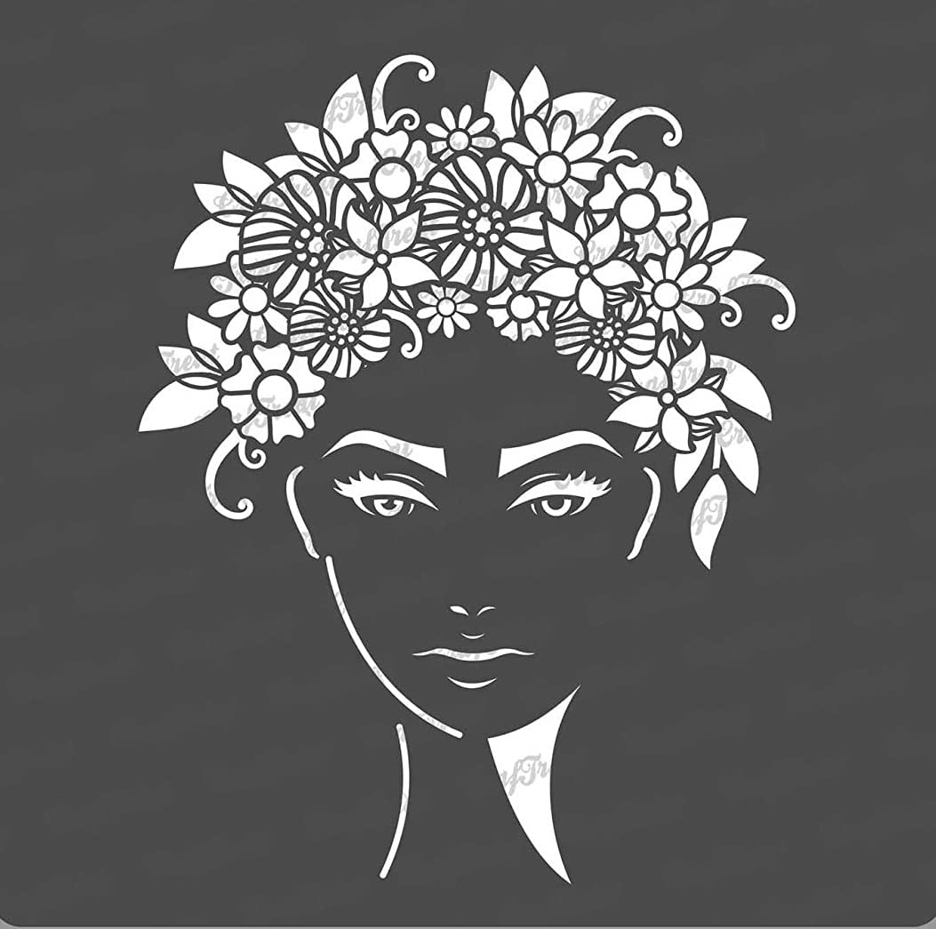 CrafTreat Reusable Flower Girl Stencil for Painting on Wood - Flower Girl - 6X6 Inch - Girl Face Stencil for Crafting - Face Stencils for Art Journals