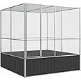vidaXL Aviary Silver - 83.1"x81.5"x83.5" Galvanized Steel Bird/Parrot Cage - Spacious, Sturdy, Mesh Grid, Lockable Door for Safety