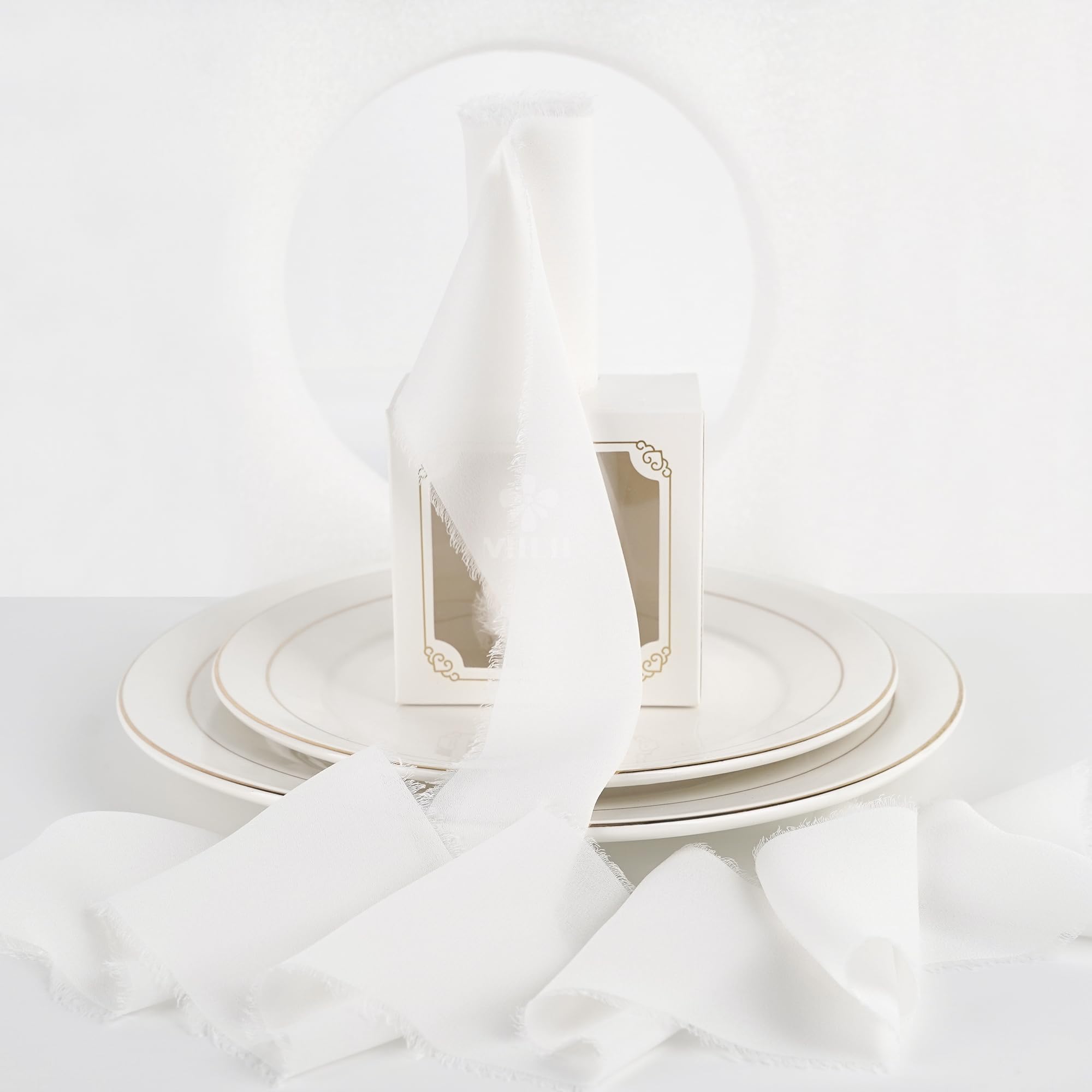 Photo 1 of ***ON;Y ONE***
MEEDEE White Chiffon Ribbon - 3 Inch White Fringe, Silk, Frayed Edge Wide Ribbons for Crafts, Flower Bouquet, Wedding Favors - 2 Rolls (10 Yards)