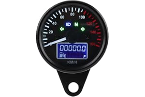QIILU Universal 0~160KM H Motorcycle Odometer LED LCD Digital Speedometer Tachometer Black Gauges with Night Light Fit for Most Popular 12V Motorbike