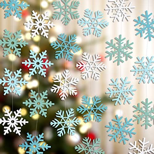 zeman Christmas Party Decorations 24Pcs Blue Snowflake Ornaments Hanging Garland Flags Christmas Home Decor Winter Holiday Wedding New Years Frozen Party Decoration