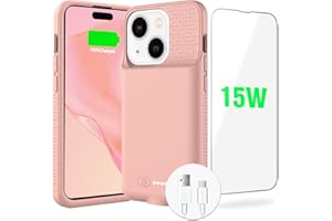 GIN FOXI Battery Case for iPhone 15/15 Pro, Ultra-Slim Lightweight Powerful 7000mAh Charger Case Rechargeable Anti-Fall Premium TPU Anti-Slip 15W Fast Charging Case for iPhone 15&15 Pro (Pink)