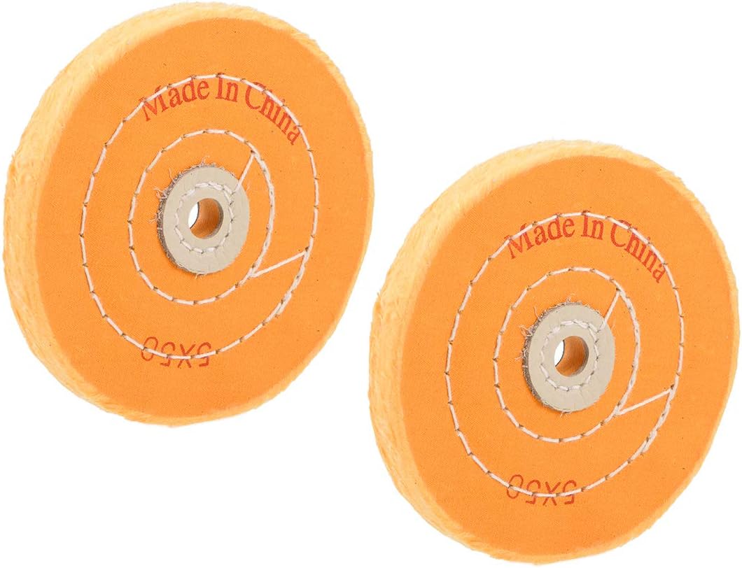 sourcing map 5-Inch Cotton Buffing Wheel Polishing for Bench Grinder Tool 1/2-Inch Arbor Hole 2 Pcs, 5-inch 12mm Hole