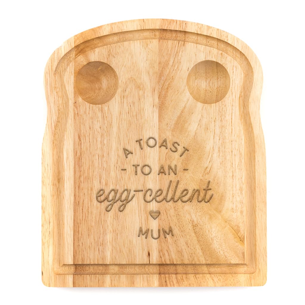 Breakfast Egg Board - "A Toast to an Egg-cellent" Birthday Gifts, Mum, Dad from Son Kids Daughter Baby - Unique Mothers Day Fathers Day Idea - Funny Engraved Pun Design Natural Wood (MUM)