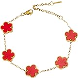 CJL CANKIRA 18K Gold Plated Clover Lucky Charm Bracelet for Women - Four Leaf Clover Jewelry Trendy Gift for Her Stainless Steel Fashion