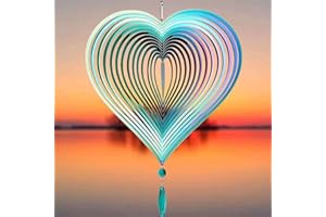 GUSTAMUCHO Wind Spinner, Hanging Wind Sculptures,Wind Spinners for Yard and Garden Decor,Yard Decorations Outdoor,Hanging Art Ornaments for Garden Yard Balcony Decor (Rainbow Heart)