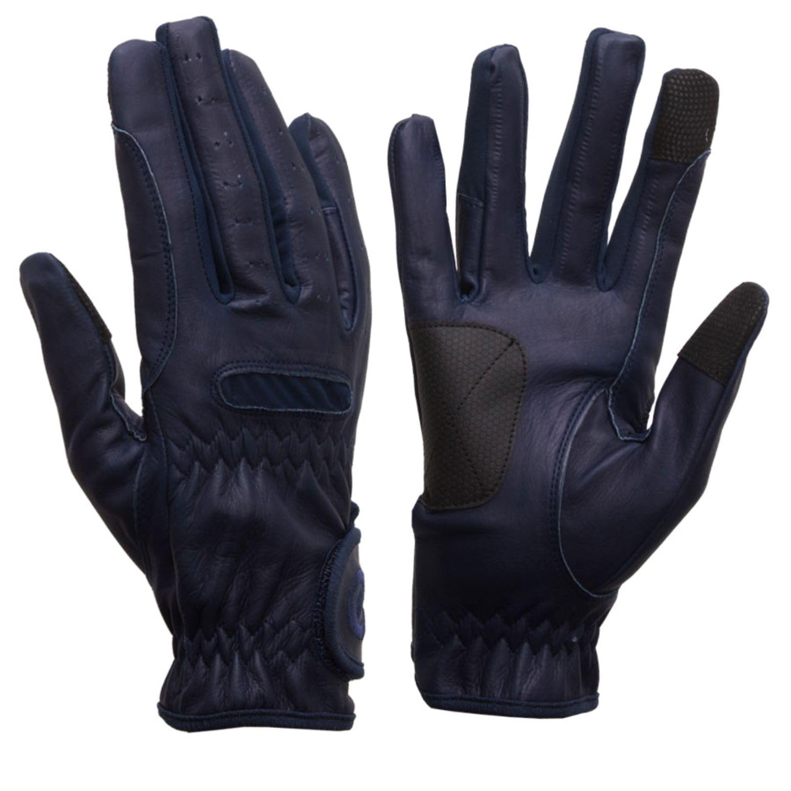 eGlove EQUEST GRIP PRO Leather Touchscreen Horse Riding Gloves (Navy Blue, XX-Large)