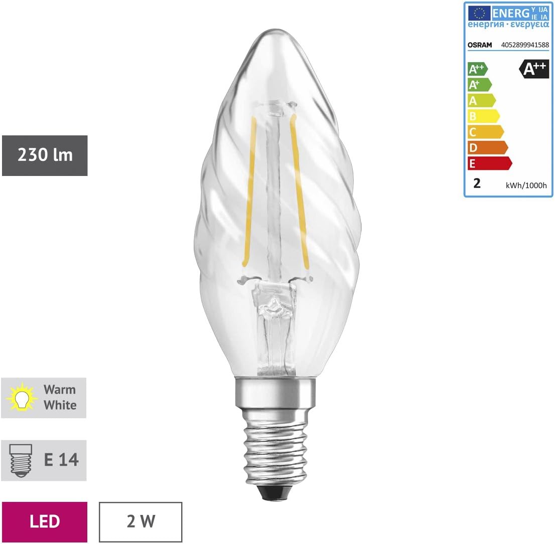OSRAM LED Retrofit CLASSIC BW/LED lamp, classic mini candle shape: E14, 2 W, 230 V, 23 W replacement, clear, Warm White - Image 4