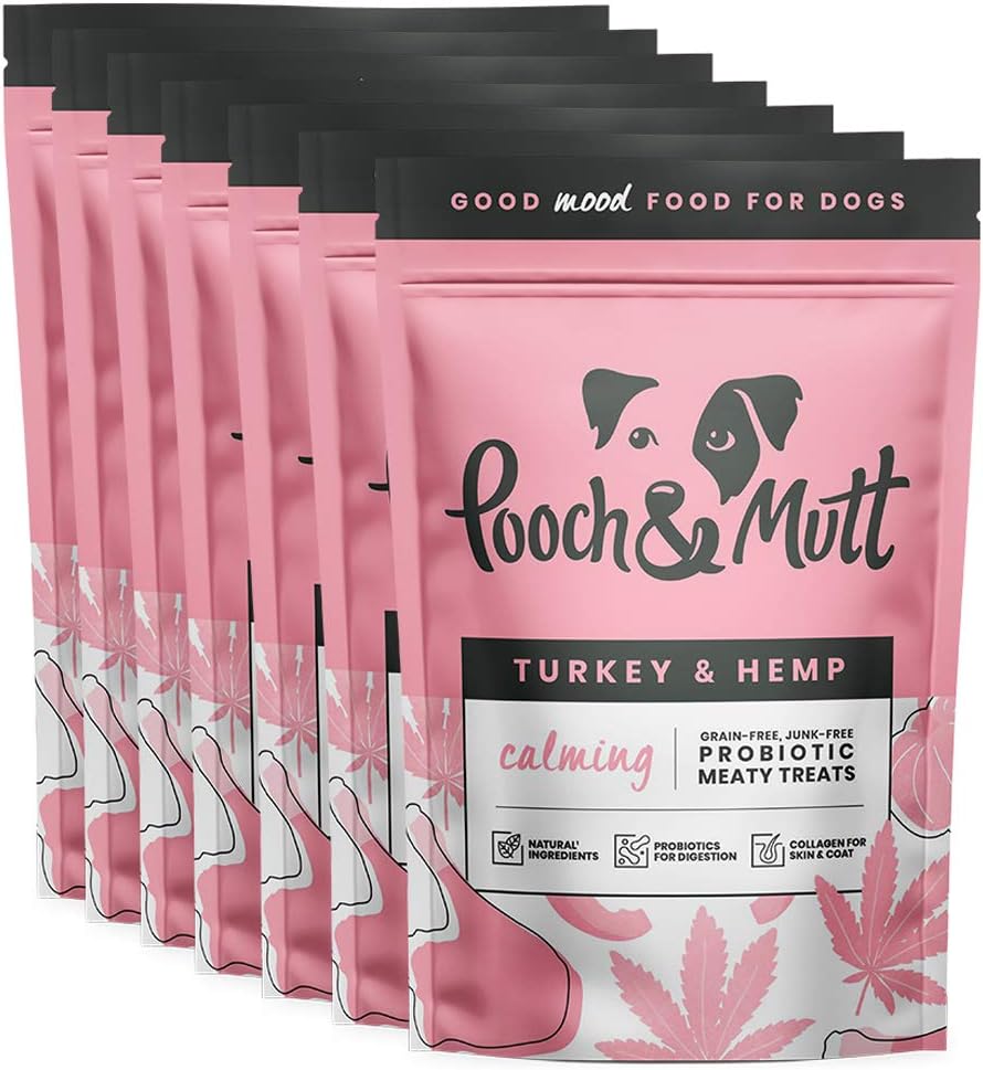 Pooch & Mutt, Calming Meaty Treats, Dog Treats Grain Free, for Calming Hyperactive or Anxious Dogs Turkey & Hemp