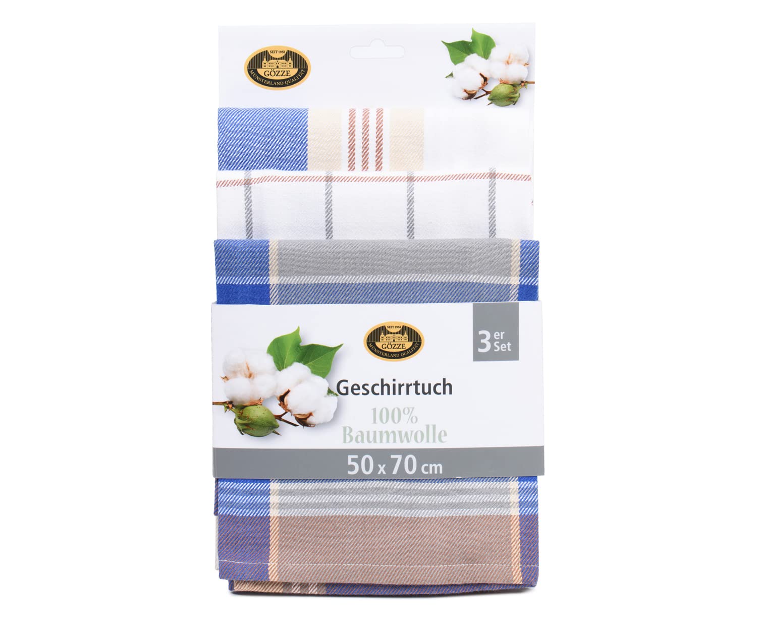 Gözze - Set of 3 Tea Towels, 100% Cotton, High Weight Material (260 g/m²), 50 x 70 cm - Aqua