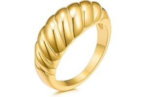 JINEAR 18k Gold Plated Croissant Braided Twisted Signet Chunky Dome Ring Stacking Star Band for Women and Men Statement Wedding Ring Minimalist Jewelry Size 5 to 10