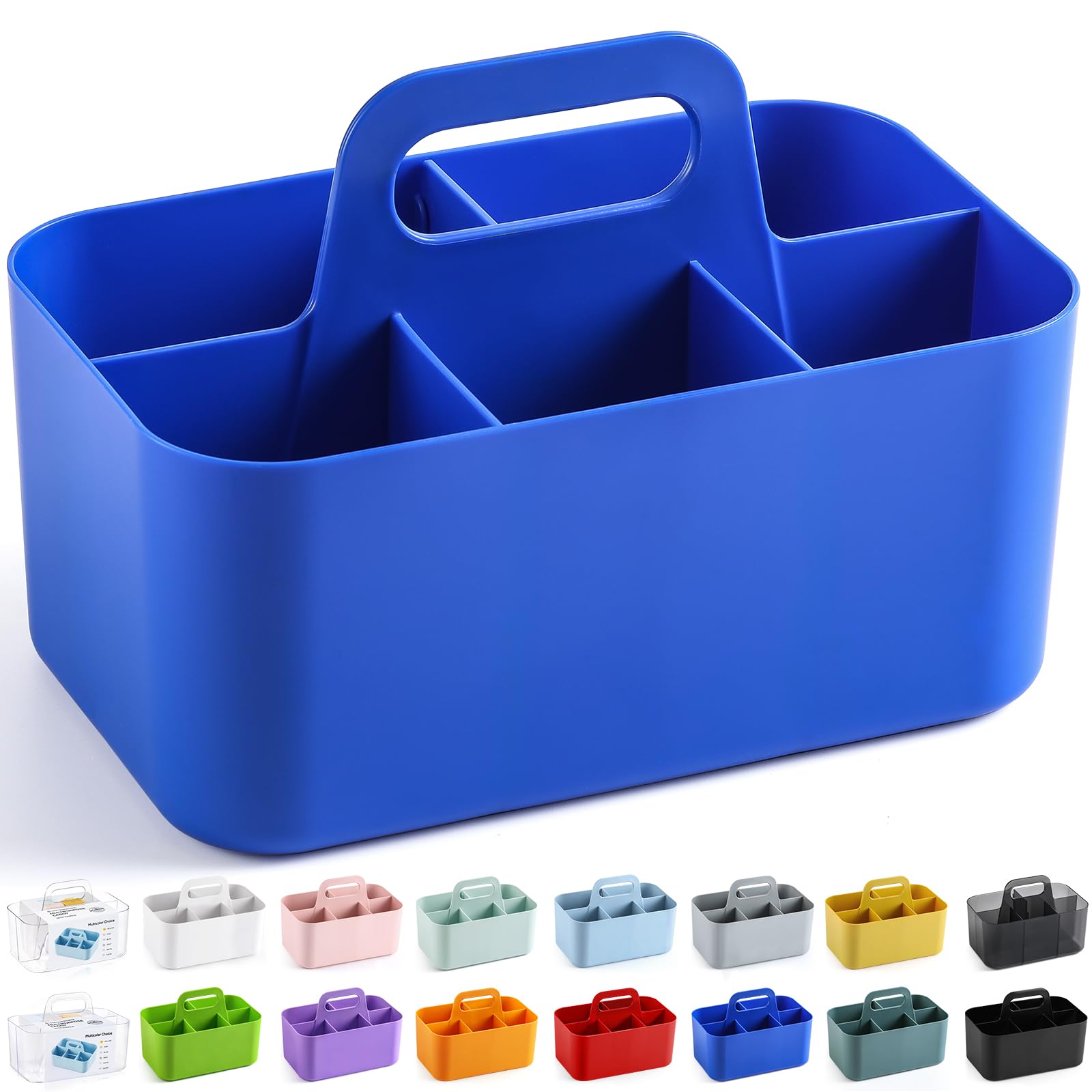 Photo 1 of Multiuse Caddy Organizer with Handle - Stackable Plastic Tote Bin - Art Craft Supplies, Office, Desk, Stationery Pen Holder, Kitchen, Utensil, Makeup, Bathroom, Shower, Cleaning, Dorm - Dark Blue