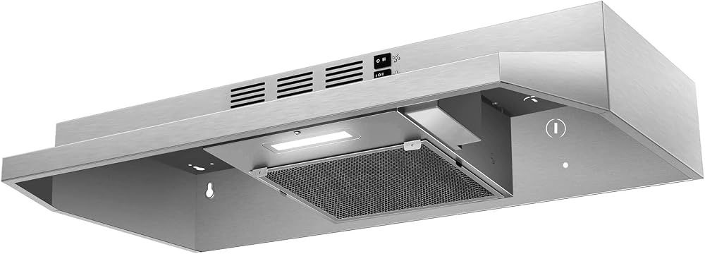 SNDOAS 30 inch Range Hood Ducted/Ductless Convertible Stainless Steel Range Hood Under Cabinet with Rocker Button Control,Ven