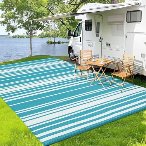 Waterproof Outdoor Rug 8x10 Contemporary Reversible Plastic Straw Rug, Easy Cle…
