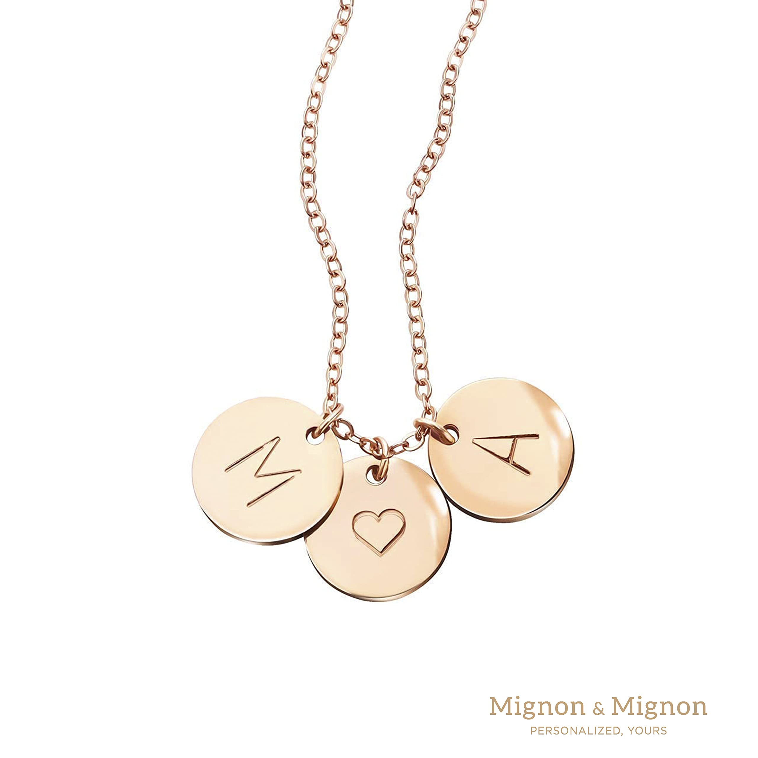 MignonandMignon Delicate Initial Disc Mothers Day Jewelry Gift Rose Gold, Silver Necklaces for Women Best Friend Personalized Bridesmaids Dainty Custom Charm Pendant - CN