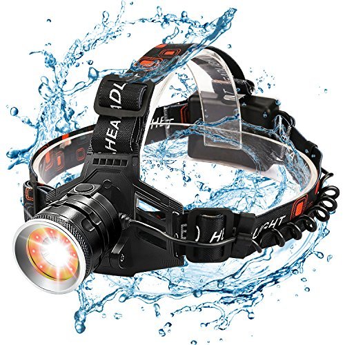 Wsky Led Headlamp Flashlight - Best S6000 2019 Upgraded Powerful Waterproof Headlamp - Red and White Light - Perfect for Working Camping Biking Home Emergency or Gift-Giving (Batteries Not Included) ...