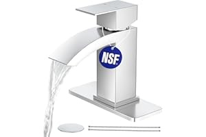 CREA Chrome Waterfall Bathroom Faucet Single Hole,Chrome Bathroom Sink Faucet 1 Hole Single Handle Bathroom Faucet with Pop Up Drain Stopper/ 3 Hole Plate Stainless Steel RV Vanity Faucet