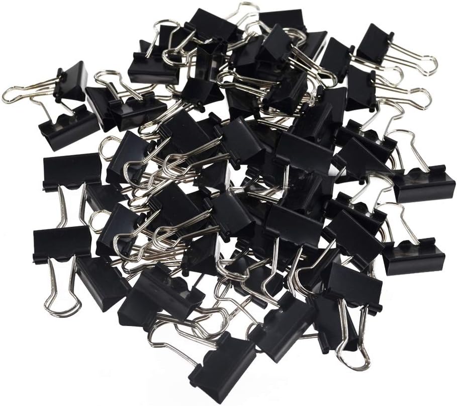 kuou 72pcs Binder Clips 15mm Black Foldback Clips Clamp Office Home Supplies