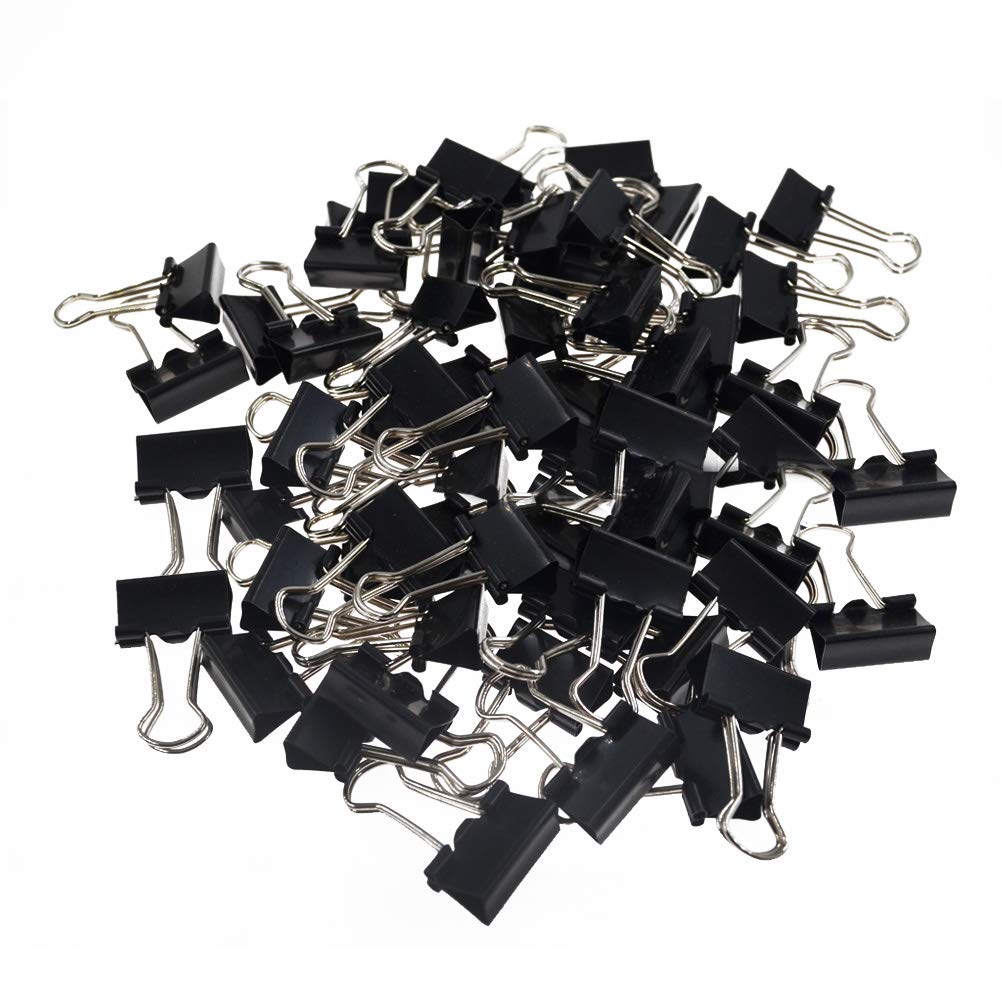 kuou LEZQHB 72pcs Binder Clips, 15mm Black Office Paper Clip, Foldback Clips Clamp Binder Clips for Office Home Supplies