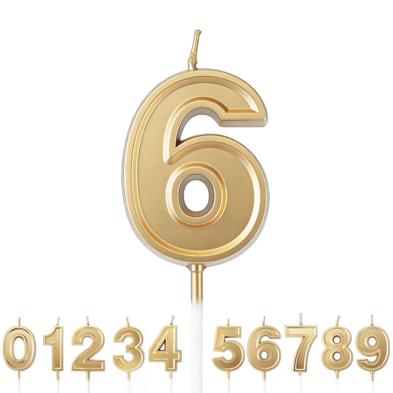 URAQT Number Candles 6, Birthday Cake Candles, Gold Glitter Birthday Number Candle, Suitable For Kids And Adults, Can Decorate Birthday Parties, Wedding Anniversary Parties, Graduation Party, Etc