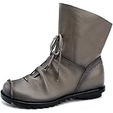 Clarsunny Women's Leather Casual Soft Flat Boots