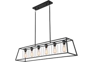 Senyshilon Dining Room Light Fixtures Over Table, Black Farmhouse Chandeliers for Dining Room 6-Lights with Cylinder Clear Glass, Apply to Rectangle Chandelier for Kitchen Island Bar Cafe