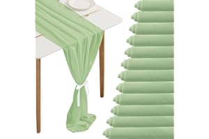 Fivenl 12 Packs 10Ft Chiffon Table Runner Sage Green Table Runner Romantic Sheer Table Runner for Wedding Birthday Party Bridal Baby Shower Table Decoration (12" x 120", Sage Green)