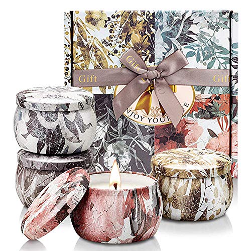 Yinuo Mirror Scented Candles, Gift Set of 4 Pack, 4oz/Tin, 100% Natural Soy Wax Candle, Freesia, Lavender, Rosemary and French Vanilla for Air Clean and Body Relaxation