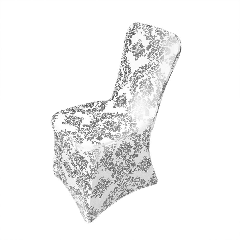 Namvo 4 PCS Chair Cover Spandex Lycra Stretch Slipcover, Suit for Wedding Anniversary Party Banquet, Elasticated Dining Room Chair Protector(White Silver)